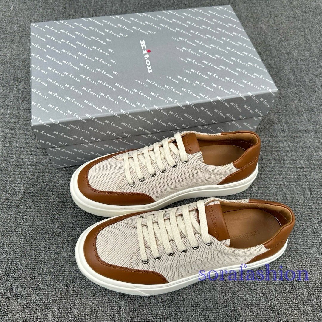 KITON キトン メンズスニーカー ウォーキングシューズ EU40 ブラウン ローカット 本革 スポーツ 靴 カジュアルシューズ 3.5CMソール拍卖