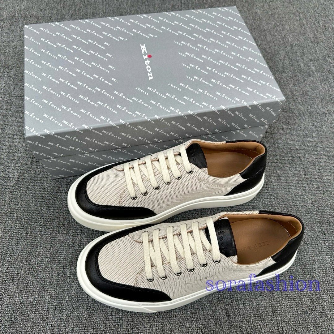 KITON キトン メンズスニーカー ウォーキングシューズ EU44 ブラック ローカット 本革 スポーツ 靴 カジュアルシューズ 3.5CMソール拍卖