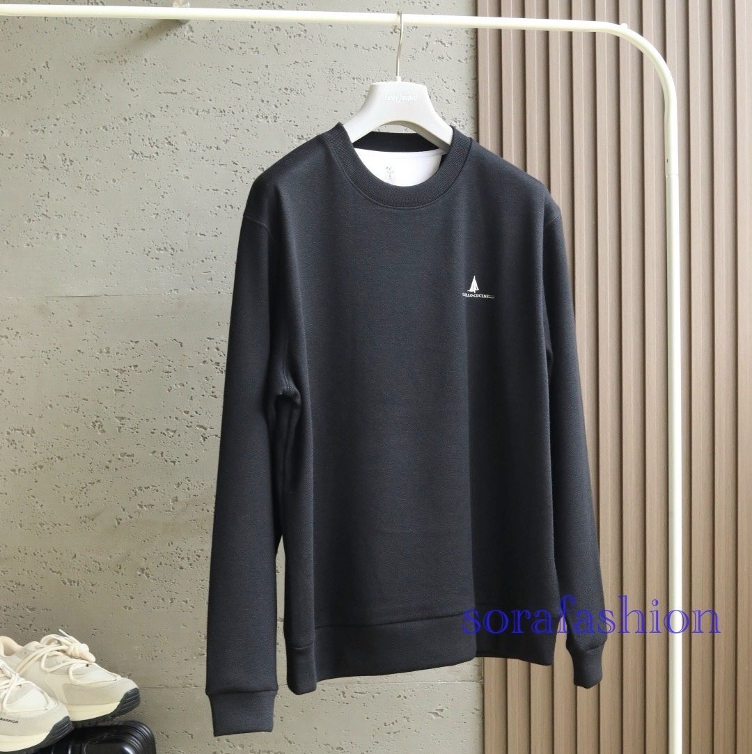 BRUNELLO CUCINELLI(ブルネロ クチネリ) メンズ長袖T-シャツ トレーナー トップス ブラック M 丸首 クルーネック 秋物 ウール/シルク入り拍卖