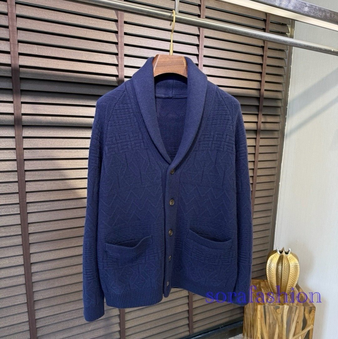 BRUNELLO CUCINELLI ブルネロ クチネリ メンズニットカーディガン 羽織 ニットセーター ネイビー M アウター ジャケット ジャガード ウール拍卖