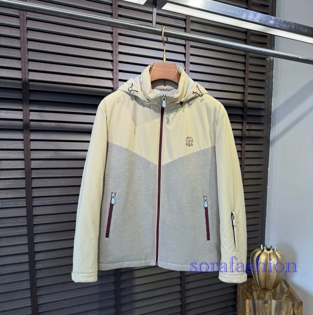 BRUNELLO CUCINELLI ブルネロ クチネリ メンズ中綿ジャケット ブルゾン カーキ 56 マウンテンパーカー ライトアウター 防風 紳士服 冬物拍卖