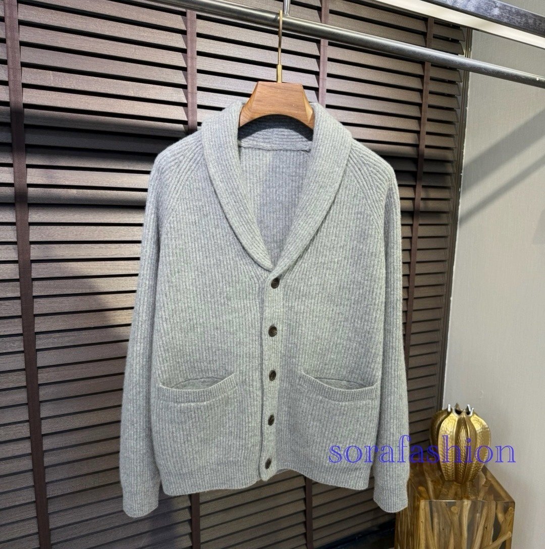 BRUNELLO CUCINELLI ブルネロ クチネリ メンズカーディガン ニットセーター 羽織 グレー3XLサイズ アウター ジャケット 紳士服 秋物 ウール拍卖