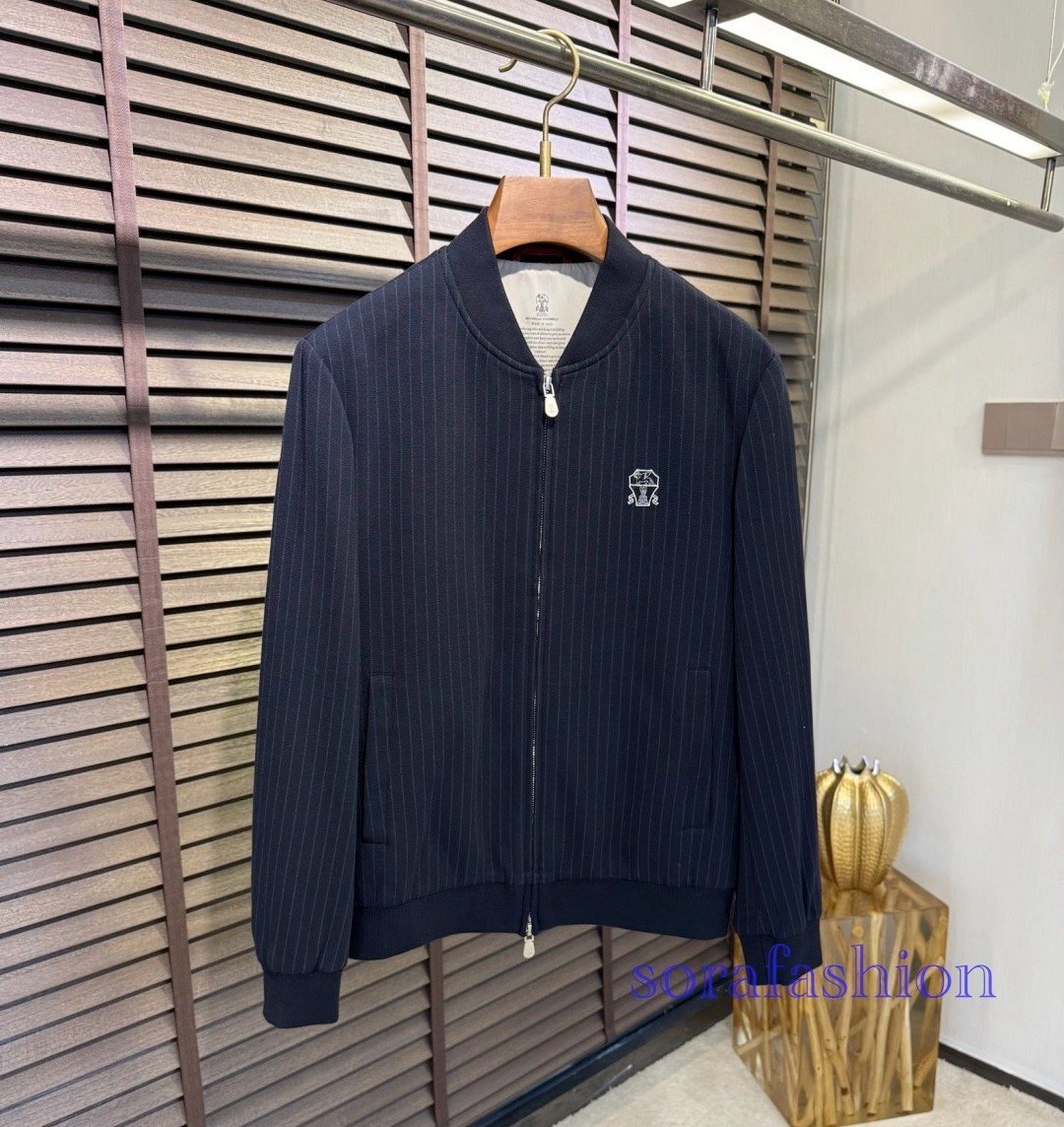 BRUNELLO CUCINELLIブルネロ クチネリ メンズジャケット スカジャン ジップアップブルゾン ブラック 56サイズ ジャンパー アウター 紳士服拍卖