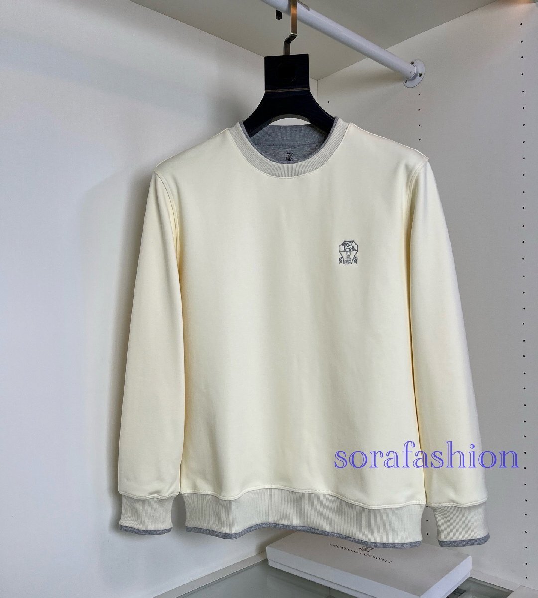 BRUNELLO CUCINELLI(ブルネロ クチネリ) メンズスウェット プルオーバー スポーツウェア ベージュ Mサイズ トップス 丸首 長袖T-シャツ 綿拍卖