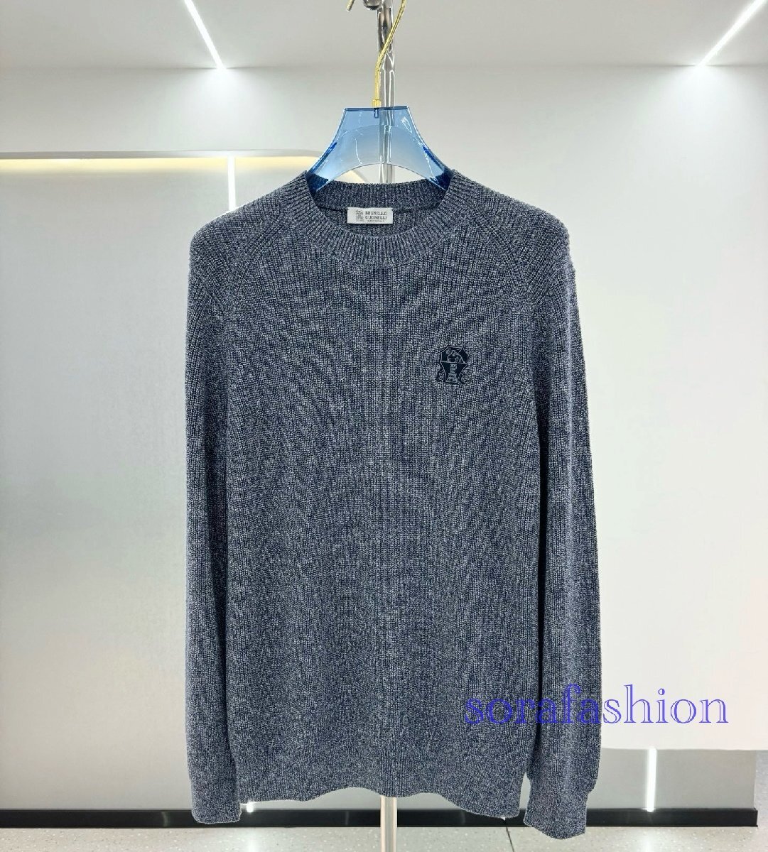 BRUNELLO CUCINELLIブルネロ クチネリ メンズニットセーター 長袖T-シャツ グレー XL トップス ニットカットソー 秋物 ウール 丸首拍卖