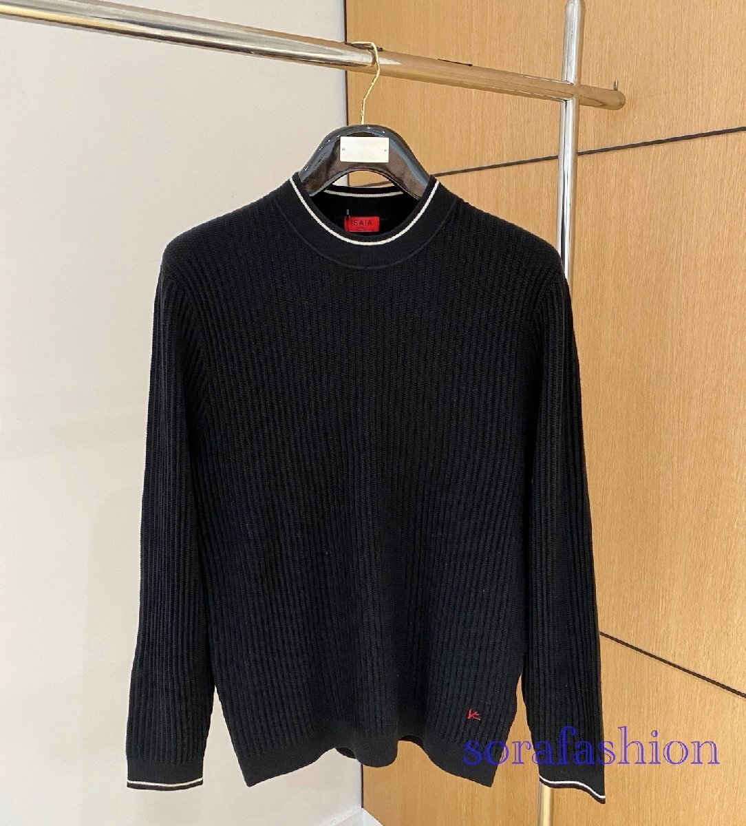 KITON キトン メンズニットT-シャツ ニットセーター 長袖 ブラック 56サイズ トップス クルーネック シンプル 秋物 丸首 紳士服 コットン拍卖