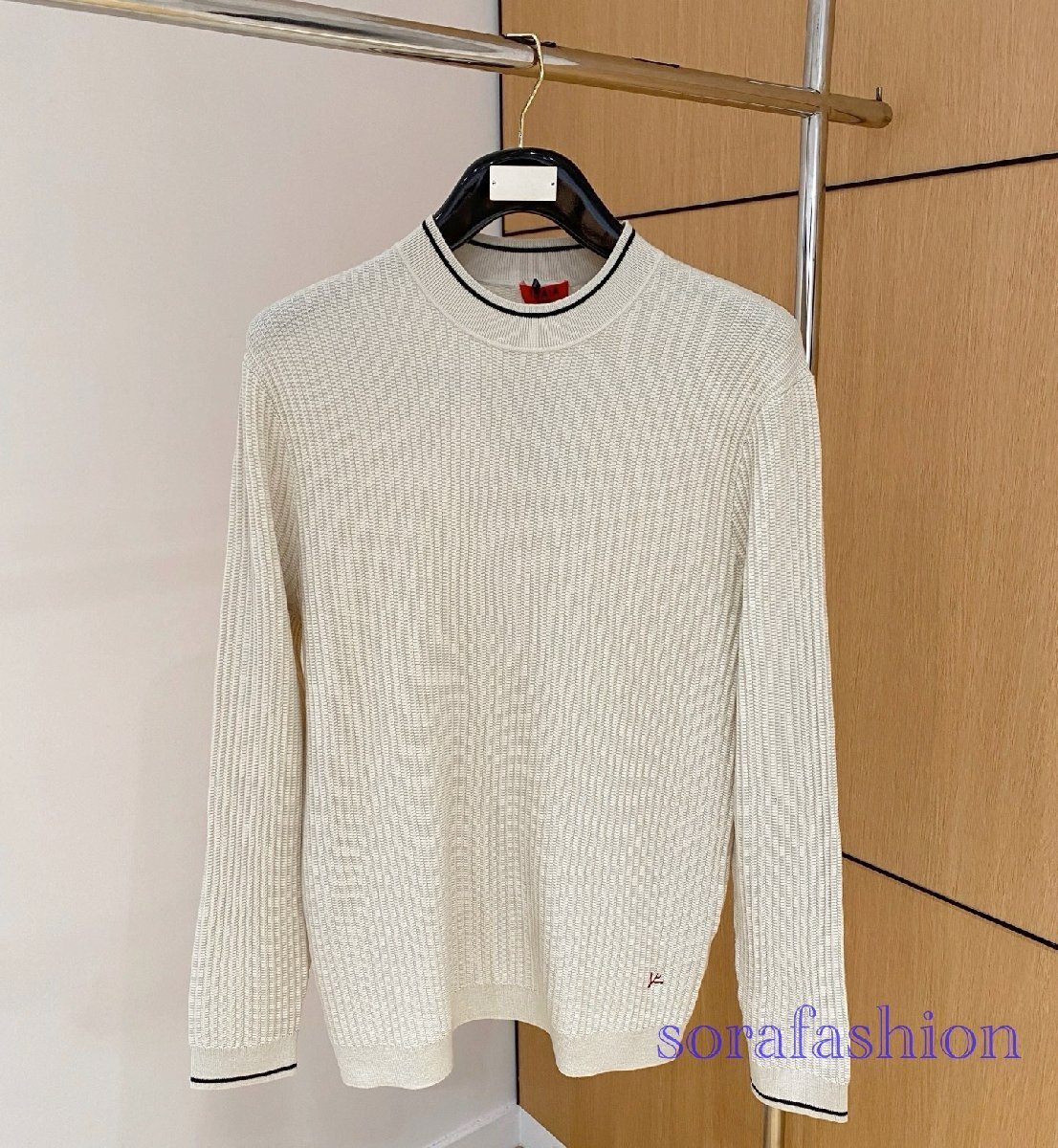 KITON キトン メンズニットT-シャツ ニットセーター 長袖 ベージュ 50サイズ トップス クルーネック シンプル 秋物 綿 紳士服 ジャガード拍卖