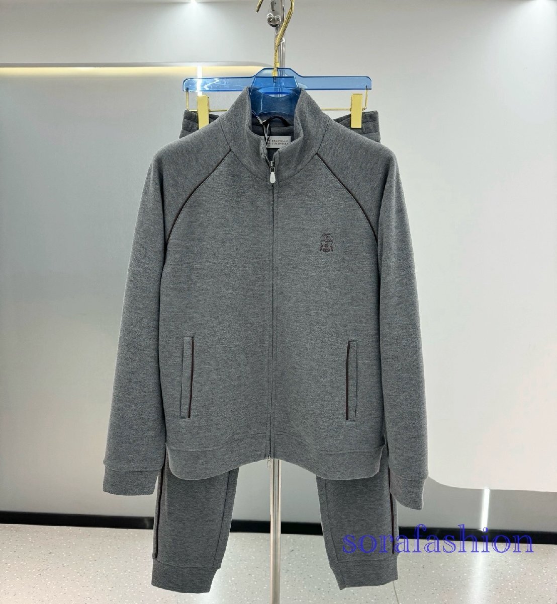 BRUNELLO CUCINELLI メンズセットアップ 上下2点セット グレー L ジャケット ジップアップパーカー ロングパンツ スウェットウェア 秋物拍卖