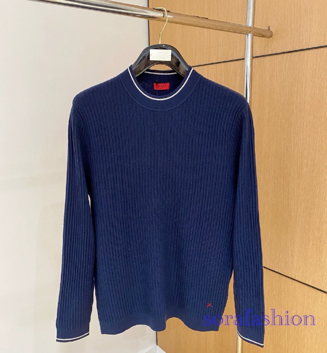 KITON キトン メンズニットT-シャツ ニットセーター 長袖 ネイビー 50サイズ トップス クルーネック シンプル 秋物 丸首 紳士服 コットン拍卖