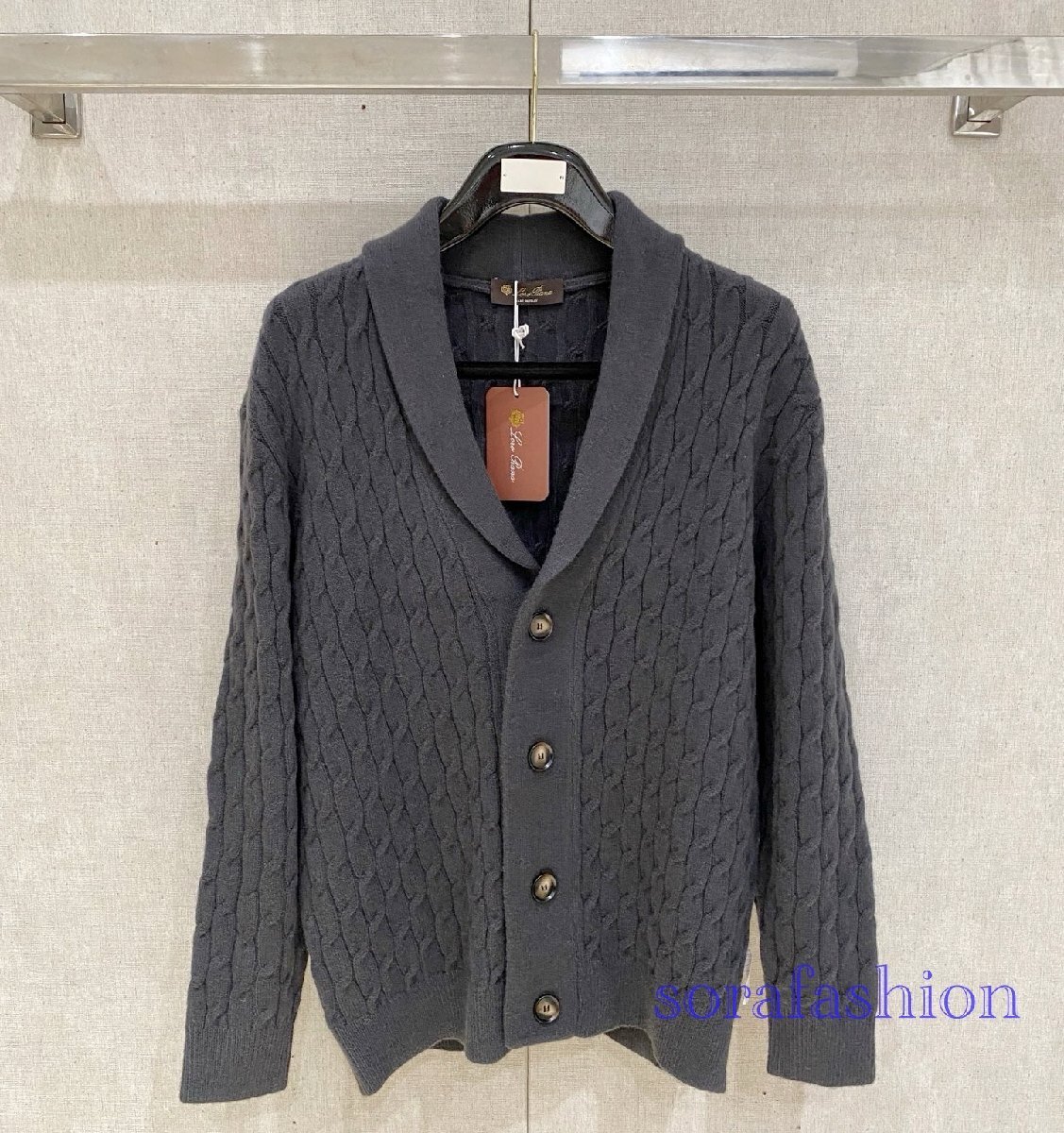 Loro Piana ロロピアーナ メンズカーディガン ニットセーター グレー 2XLサイズ アウター 羽織 ジャケット 綿 秋冬 ケーブル柄 紳士服拍卖