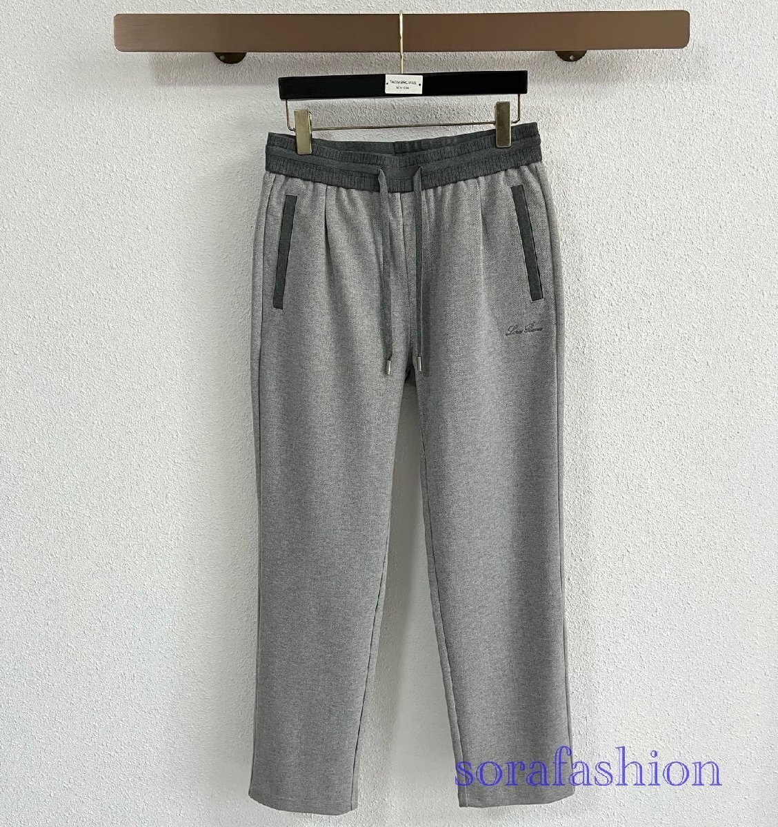 Loro Piana ロロピアーナ メンズチノパン ロングパンツ グレー 50 カジュアル ボトムズ 長ズボン ゴムウエスト ウール ヘリンボン柄 秋冬拍卖