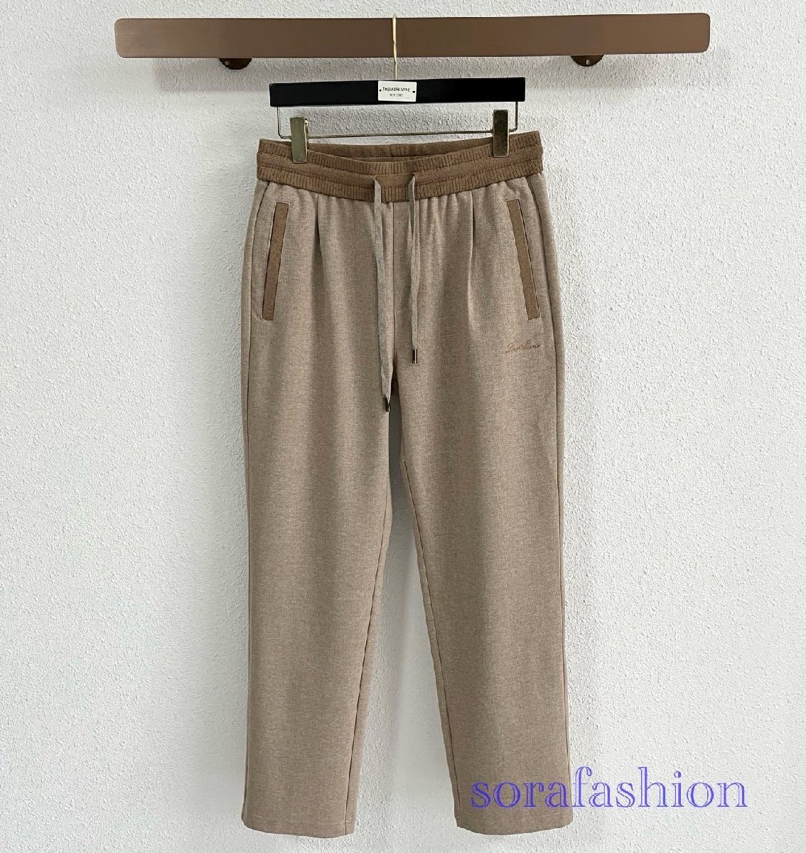 Loro Piana ロロピアーナ メンズチノパン ロングパンツ カーキ 54 カジュアル ボトムズ 長ズボン ゴムウエスト ウール ヘリンボン柄 秋冬拍卖