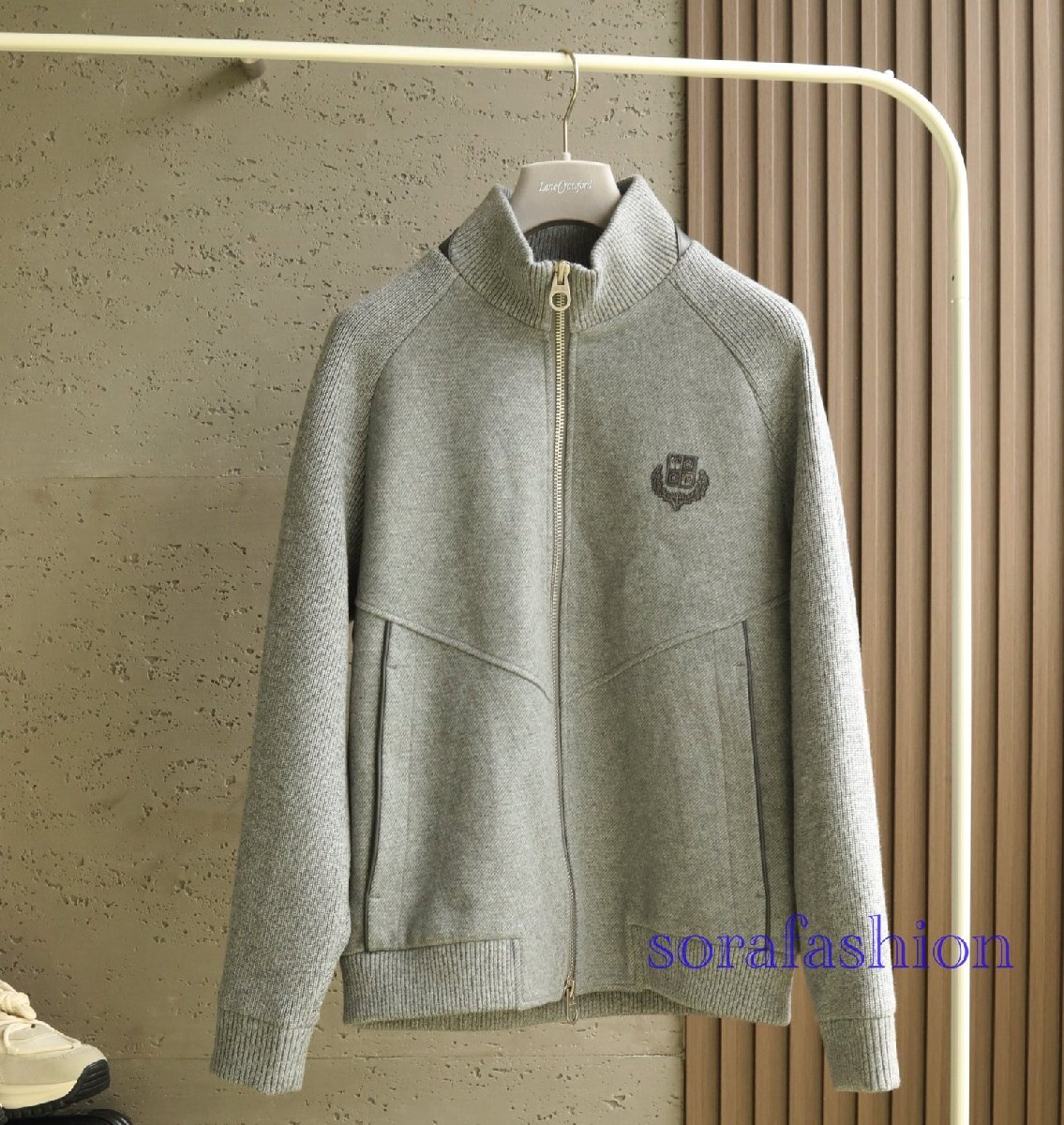 Loro Piana ロロピアーナ メンズジャケット ブルゾン グレー 2XL ニット切替 ジップアップ スカジャン アウター ジャンパー 綿/リヨセル拍卖