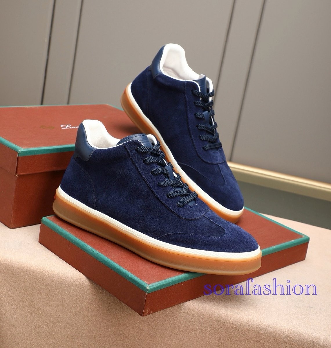 Loro Piana ロロピアーナ メンズスニーカー ウォーキングシューズ ネイビー EU43サイズ 本革 スエード ハイカット スポーツ 紳士靴拍卖