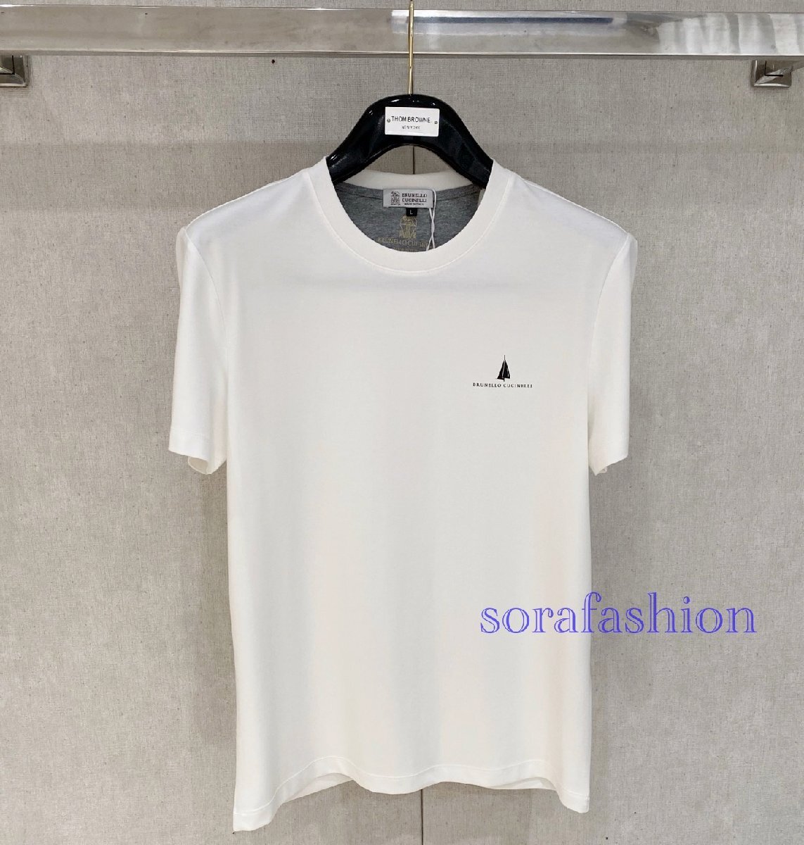 BRUNELLO CUCINELLI(ブルネロ クチネリ) メンズ半袖T-シャツ クルーネック ホワイト 3XLサイズ トップス カットソー 綿 丸首 紳士服 夏物拍卖