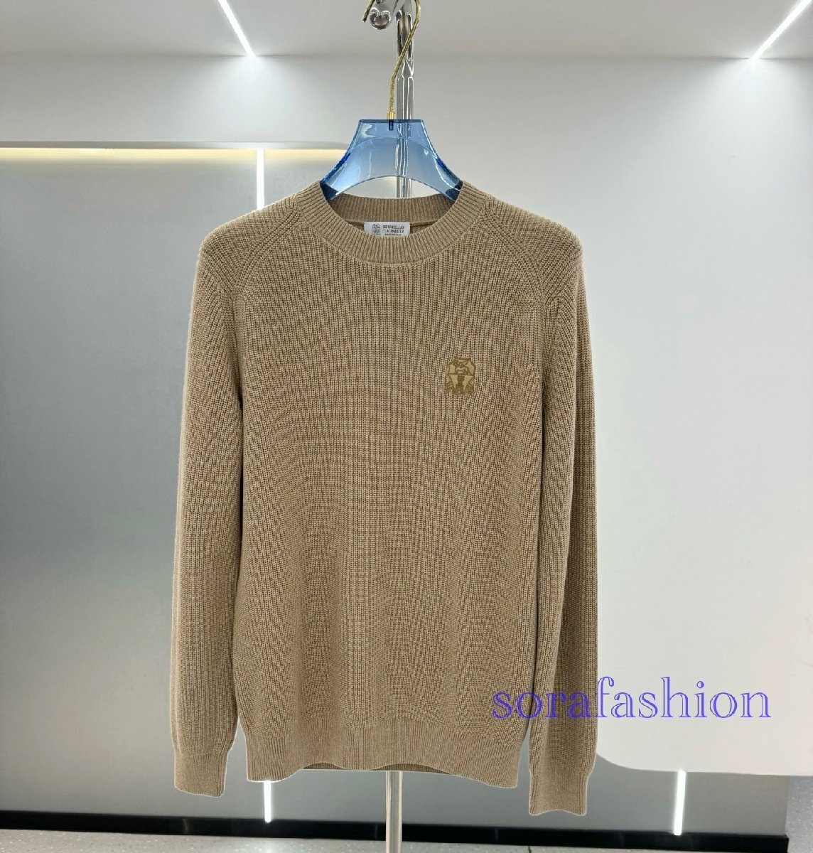 BRUNELLO CUCINELLIブルネロ クチネリ メンズニットセーター 長袖T-シャツ カーキ L トップス ニットカットソー 秋物 ウール 丸首拍卖