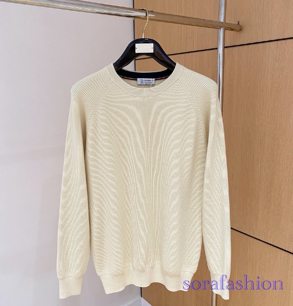 BRUNELLO CUCINELLIブルネロ クチネリ メンズニットT-シャツ ニットセーター 長袖 ベージュ 56サイズ トップス 秋物 丸首 紳士服 カジュア拍卖