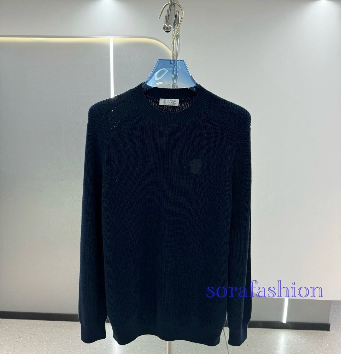 BRUNELLO CUCINELLIブルネロ クチネリ メンズニットセーター 長袖T-シャツ ネイビー XLサイズ トップス ニットカットソー 秋物 ウール 丸首拍卖