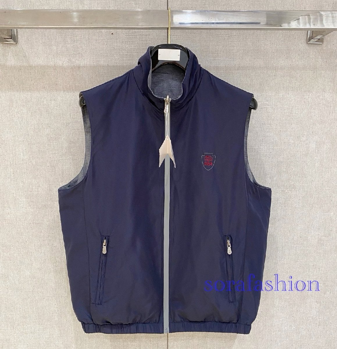 BRUNELLO CUCINELLI ブルネロ クチネリ メンズリバーシブルジレーベスト ネイビー XL チョッキ ノースリーブ トップス 両面着 スポーツ服拍卖
