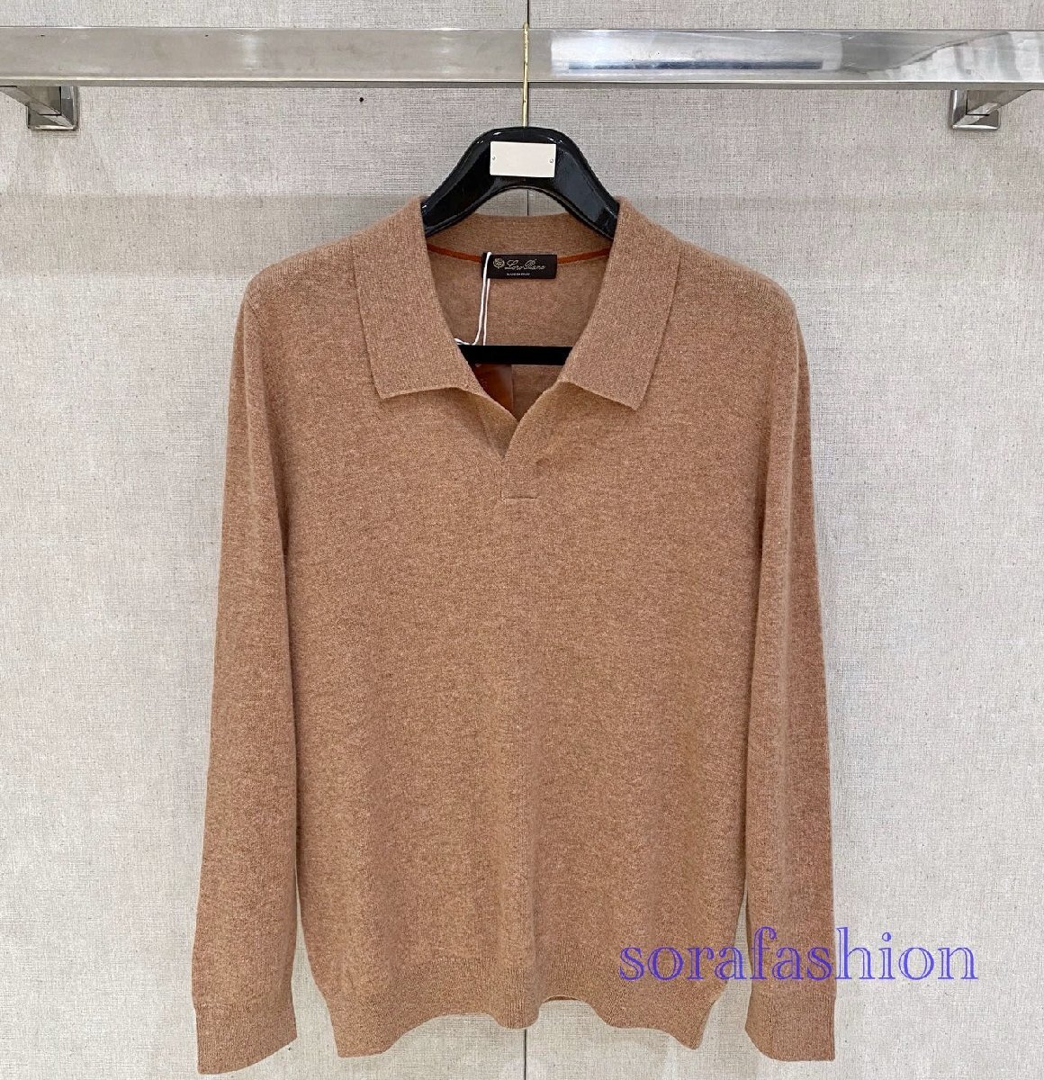 Loro Piana ロロピアーナ メンズニットポロシャツ 長袖T-シャツ 杢ブラウン 3XLサイズ トップス ニットカットソー ウール 紳士服 秋冬物拍卖