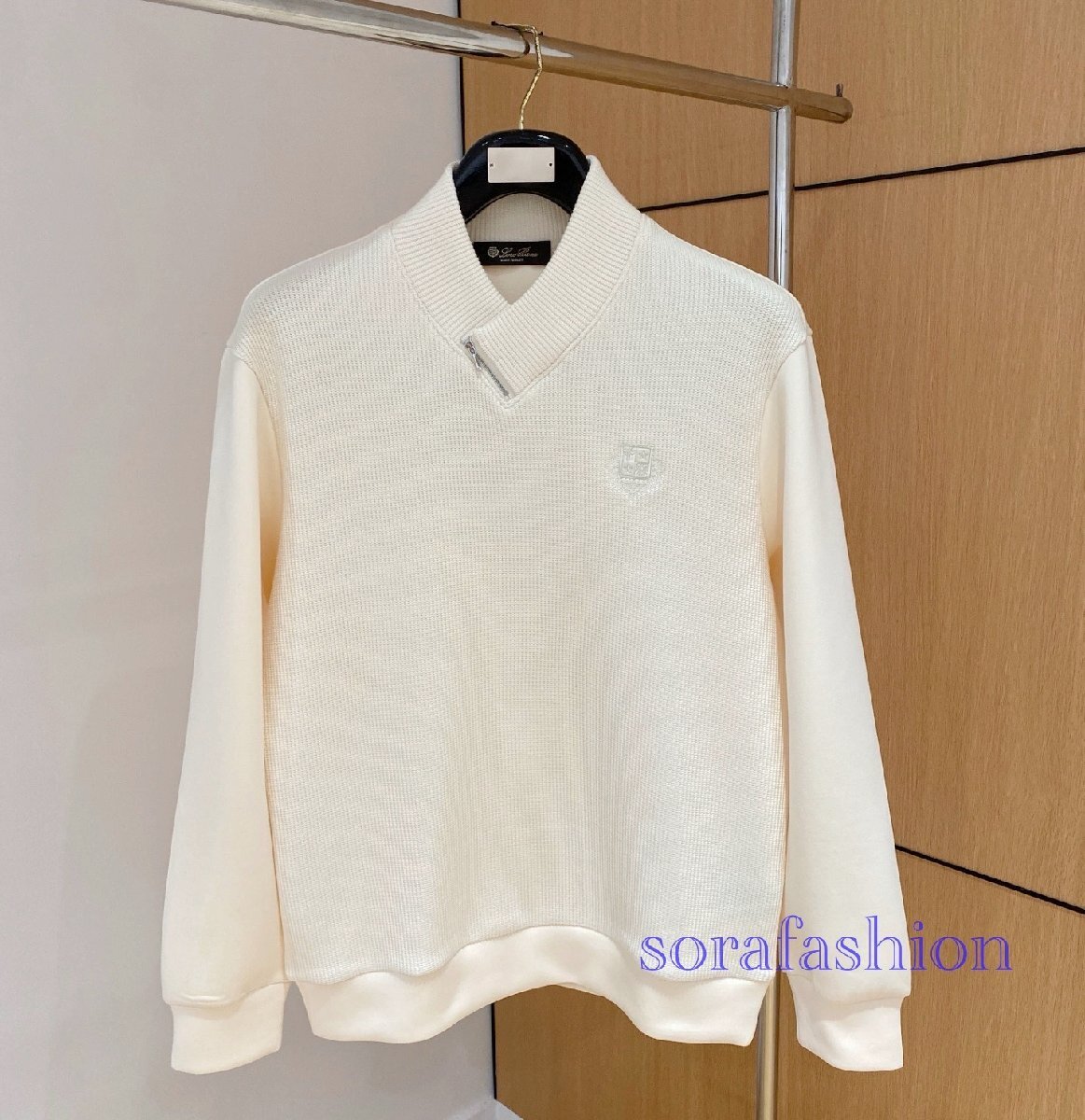 Loro Piana ロロピアーナ メンズニットプルオーバー スウェット パーカー オフホワイト L トップス ファスナー付 長袖 V襟 秋物 紳士服拍卖