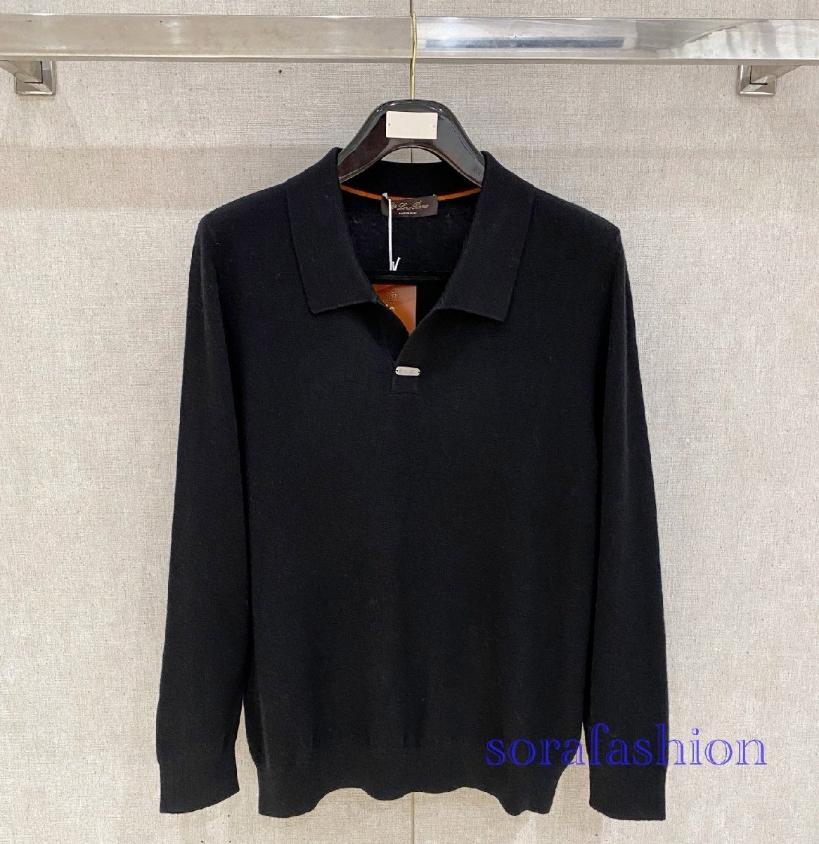 Loro Piana ロロピアーナ メンズニットポロシャツ 長袖T-シャツ ブラック XLサイズ トップス ニットカットソー ウール 紳士服 秋冬物拍卖