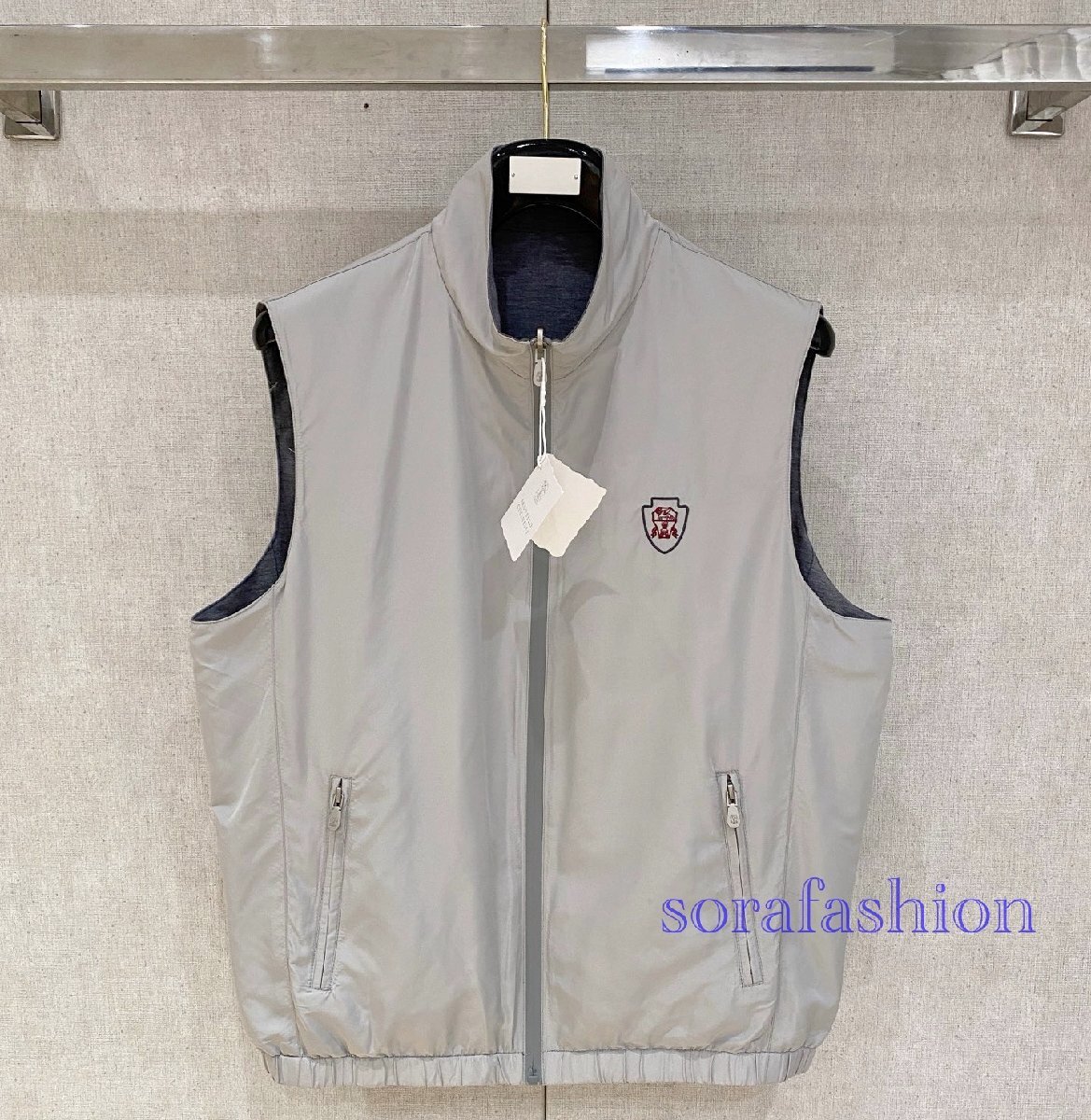 BRUNELLO CUCINELLI ブルネロ クチネリ メンズリバーシブルジレーベスト ベージュ M チョッキ ノースリーブ トップス 両面着 スポーツ服拍卖