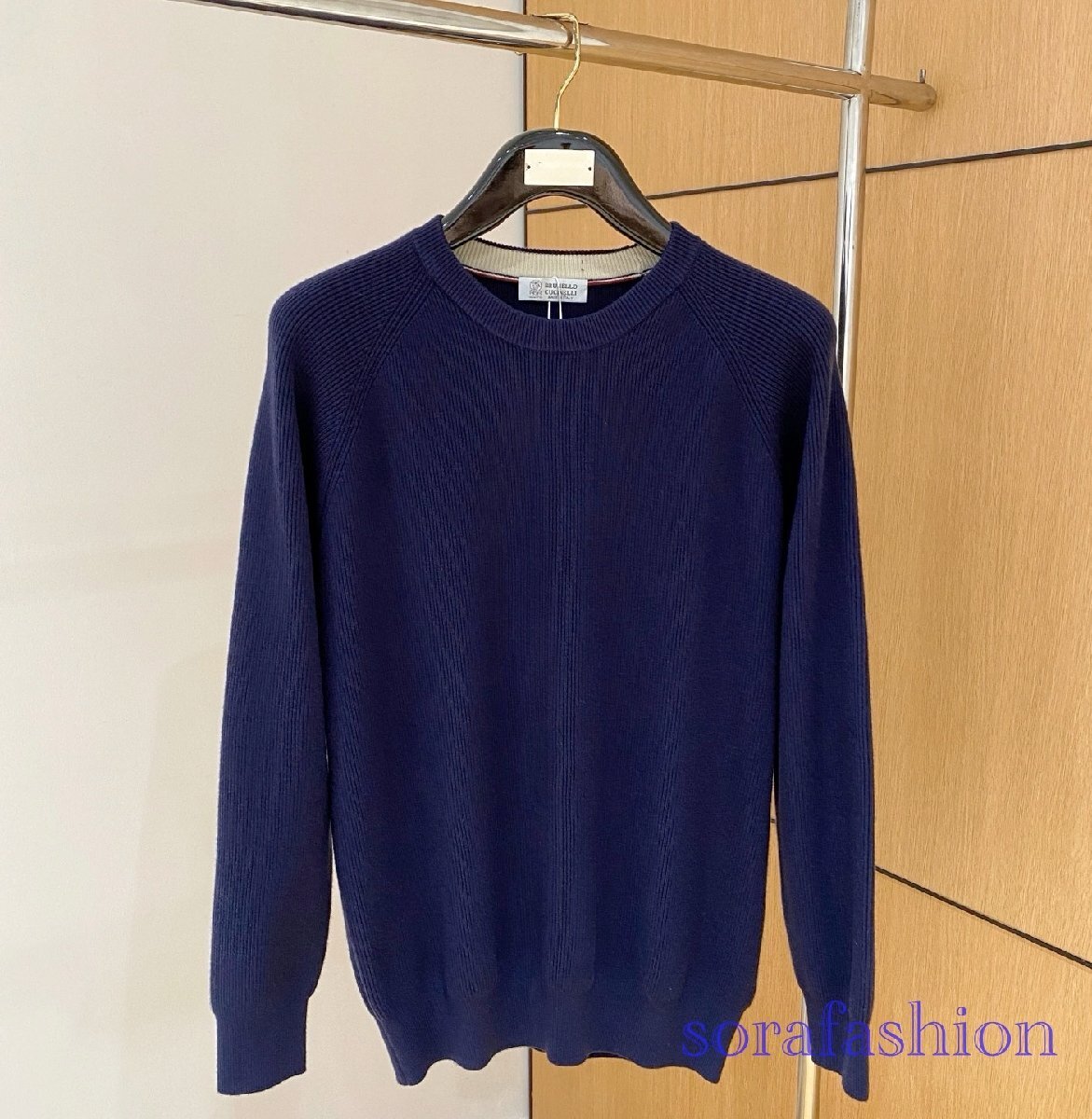 BRUNELLO CUCINELLIブルネロ クチネリ メンズニットT-シャツ ニットセーター 長袖 ネイビー 56サイズ トップス 秋物 丸首 紳士服 カジュア拍卖