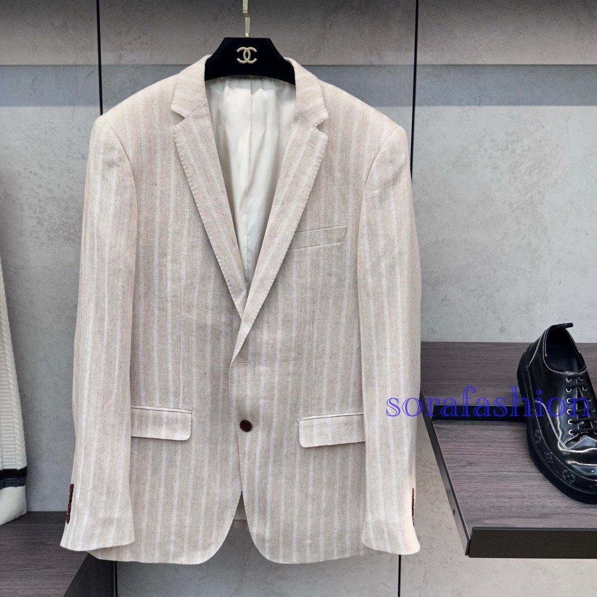 KITON キトン メンズテーラードジャケット リネン ブレザージャケット ビジネススーツ L 長袖 フォーマル 紳士服 麻 ストライプ柄拍卖