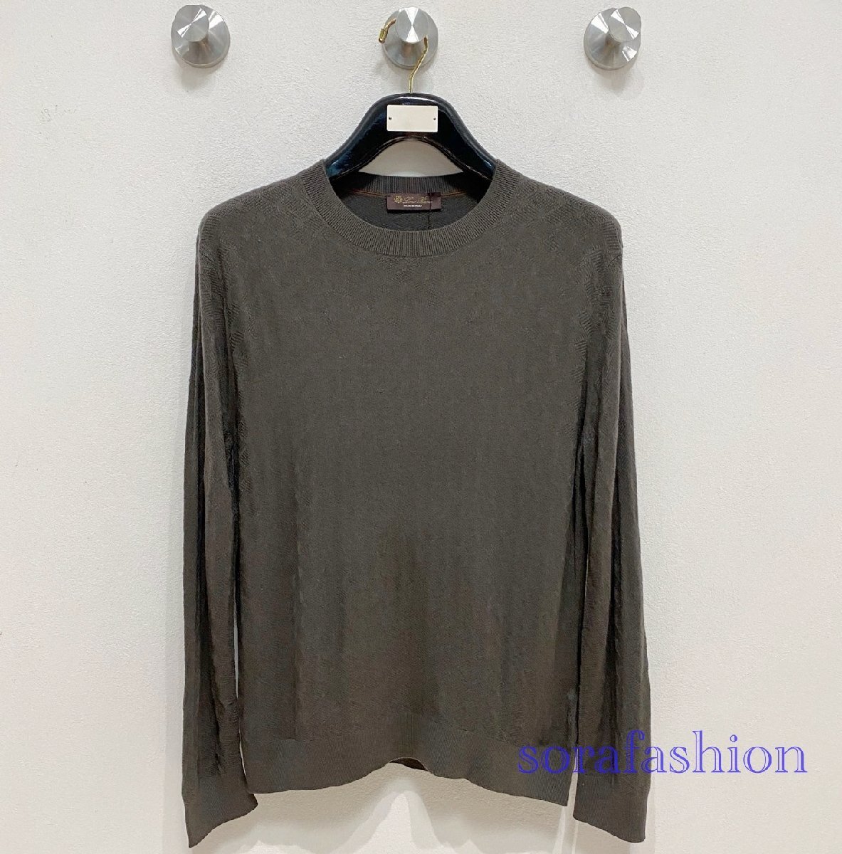 Loro Piana ロロピアーナ メンズニットT-シャツ 長袖 トレーナー クルーネック グレー XLサイズ トップス 丸首 秋物 紳士服 ジャガード拍卖