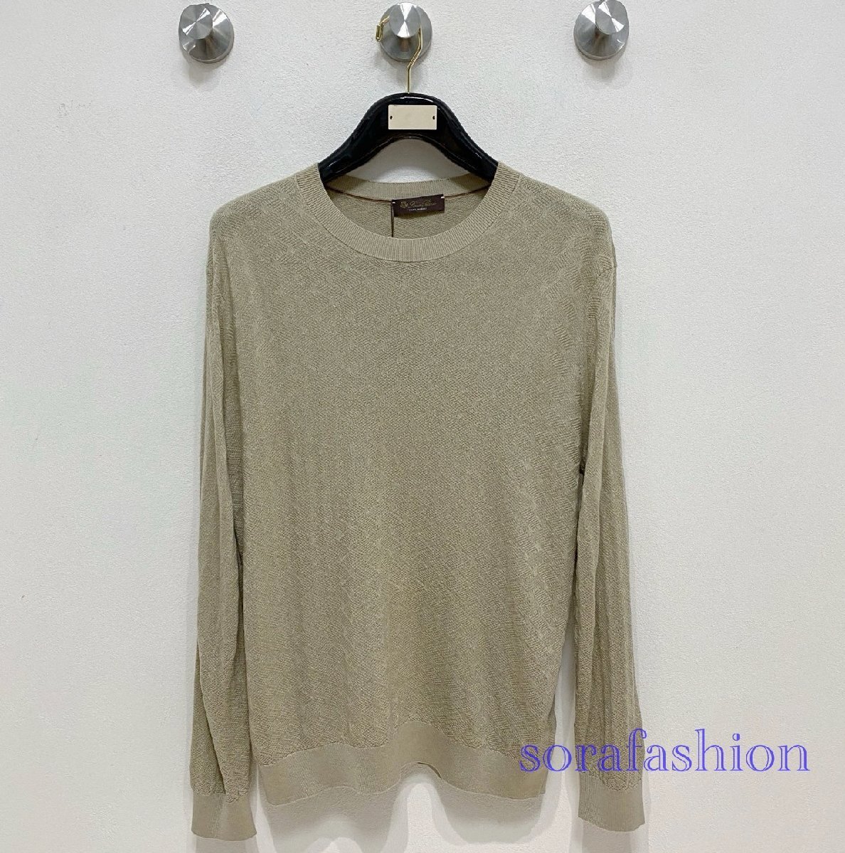 Loro Piana ロロピアーナ メンズニットT-シャツ 長袖 トレーナー クルーネック カーキ XLサイズ トップス 丸首 秋物 紳士服 ジャガード拍卖