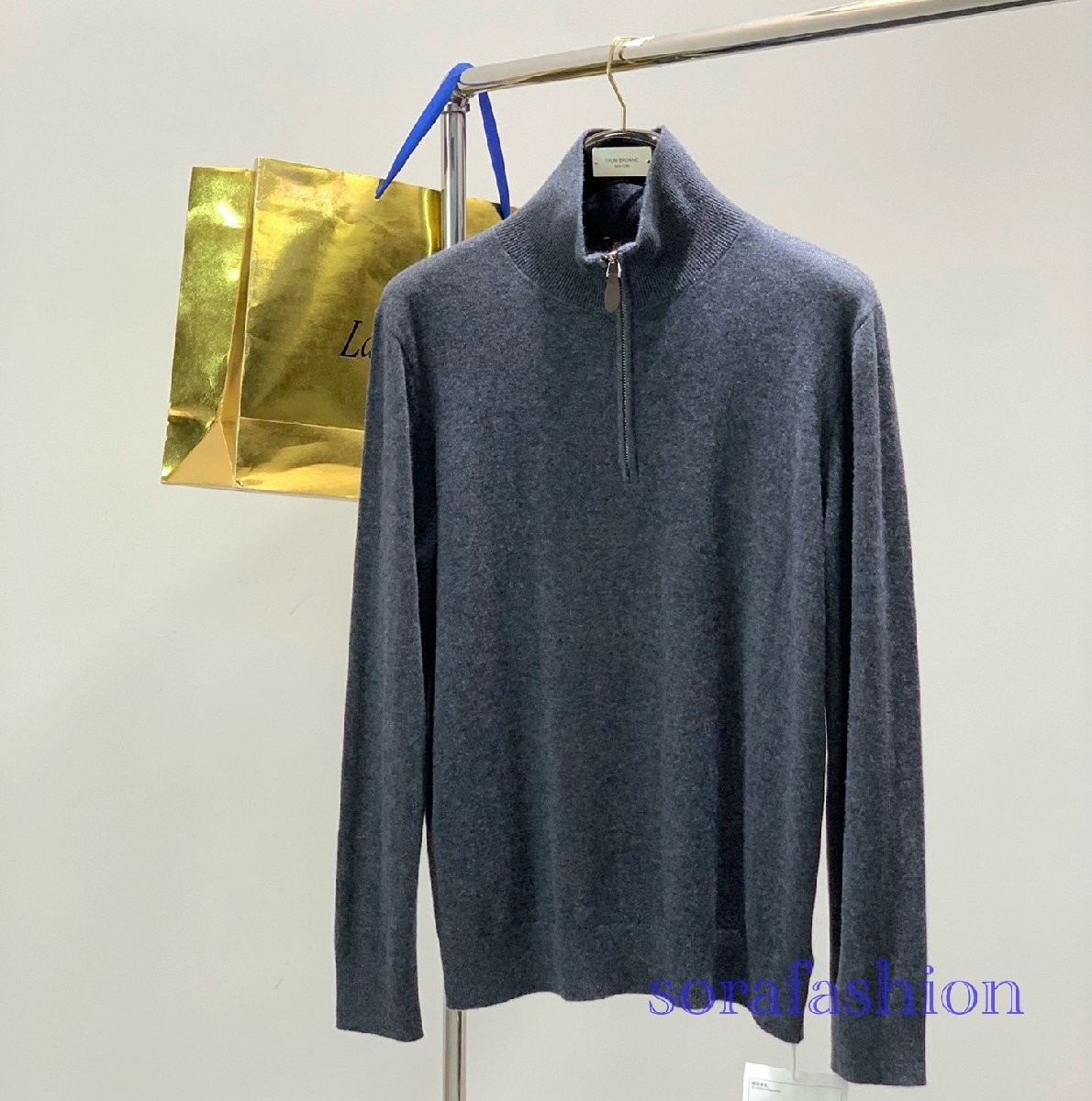 Loro Piana ロロピアーナ メンズニットセーター 長袖T-シャツ グレー 2XLサイズ トップス ファスナー付 ウール ハイネック 紳士服 秋物拍卖