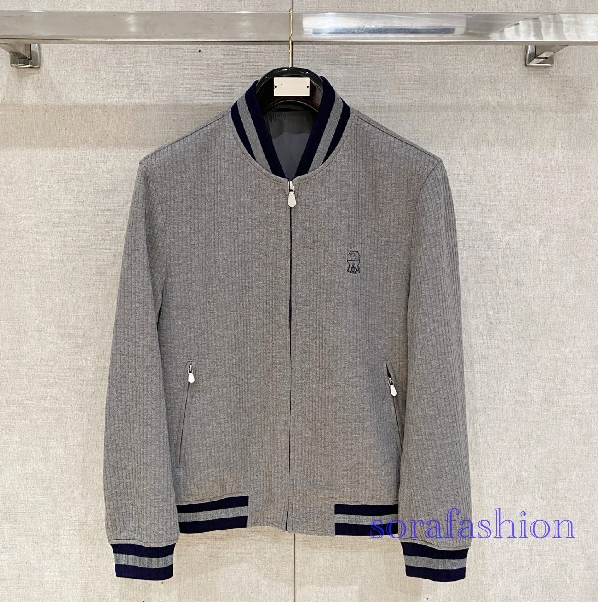 BRUNELLO CUCINELLIブルネロ クチネリ メンズジャケット スカジャン グレー 50サイズ ジップアップブルゾン ジャンパー アウター 野球服拍卖