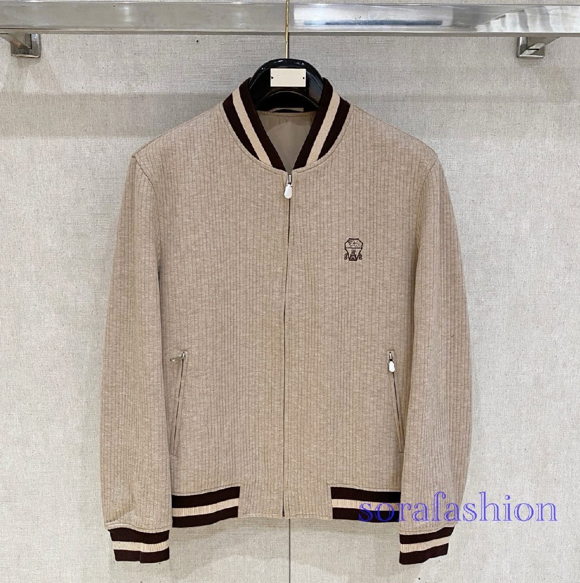 BRUNELLO CUCINELLIブルネロ クチネリ メンズジャケット スカジャン カーキ 50サイズ ジップアップブルゾン ジャンパー アウター 野球服拍卖