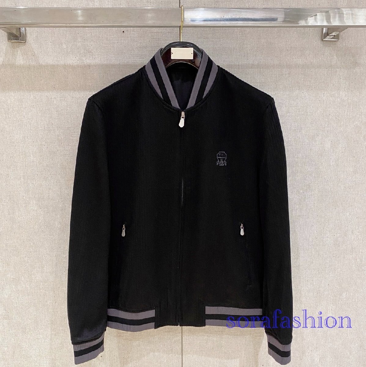 BRUNELLO CUCINELLIブルネロ クチネリ メンズジャケット スカジャン ブラック 56サイズ ジップアップブルゾン ジャンパー アウター 野球服拍卖