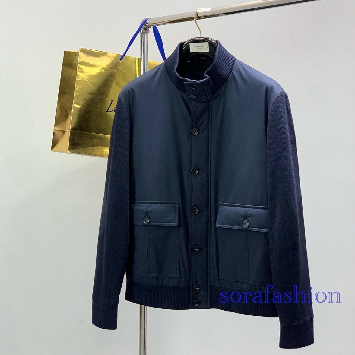Loro Piana ロロピアーナ メンズジャケット ブルゾン ネイビー 52サイズ ニット切替 トップス スカジャン アウターコート ジャンパー 秋冬拍卖