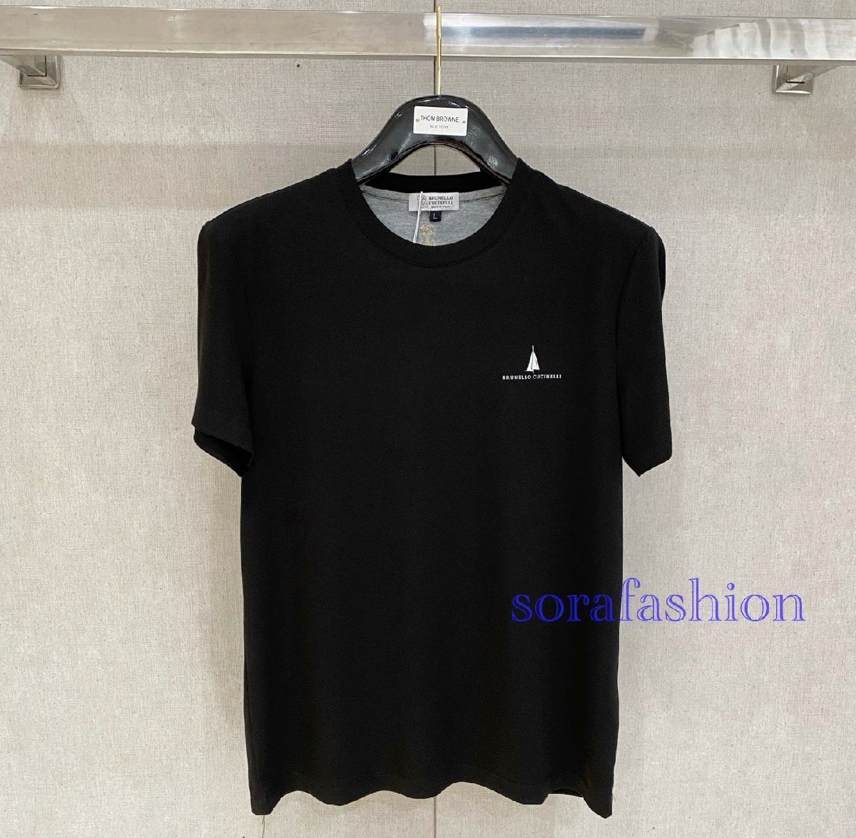 BRUNELLO CUCINELLI(ブルネロ クチネリ) メンズ半袖T-シャツ クルーネック ブラック Mサイズ トップス カットソー 綿 丸首 紳士服 夏物拍卖