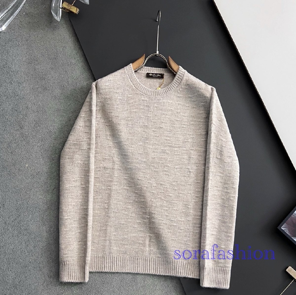 Loro Piana ロロピアーナ メンズニットセーター 長袖T-シャツ ベージュ 3XLサイズ トップス ウール 紳士服 秋冬物 ニットカットソー拍卖