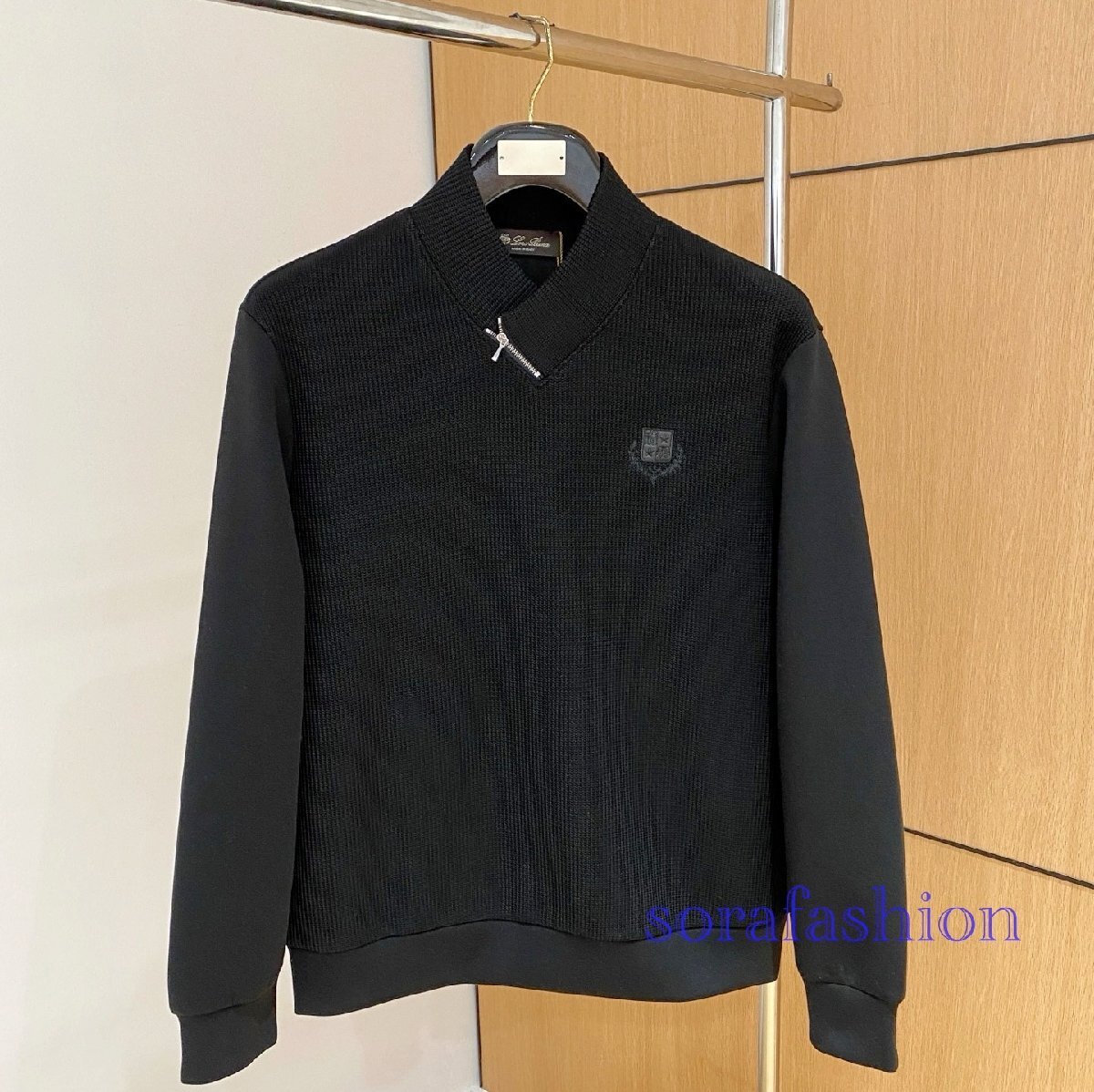 Loro Piana ロロピアーナ メンズニットプルオーバー スウェット パーカー ブラック 2XLサイズ トップス ファスナー付 長袖 V襟 秋物 紳士服拍卖