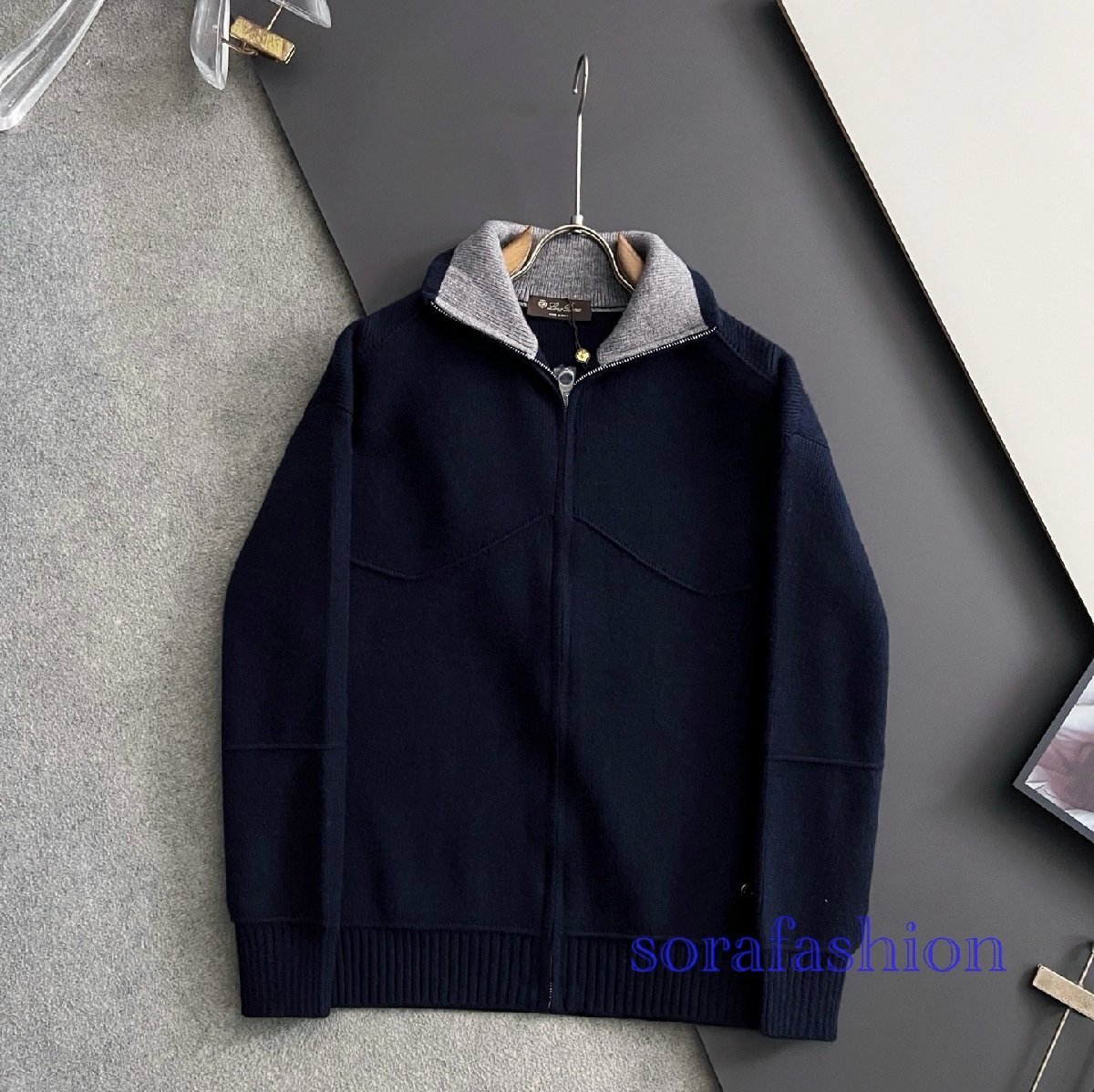 Loro Piana ロロピアーナ メンズニットジャケット カーディガン ニットセーター ネイビー 2XL ジップアップ アウター 立襟 ウール 秋冬拍卖