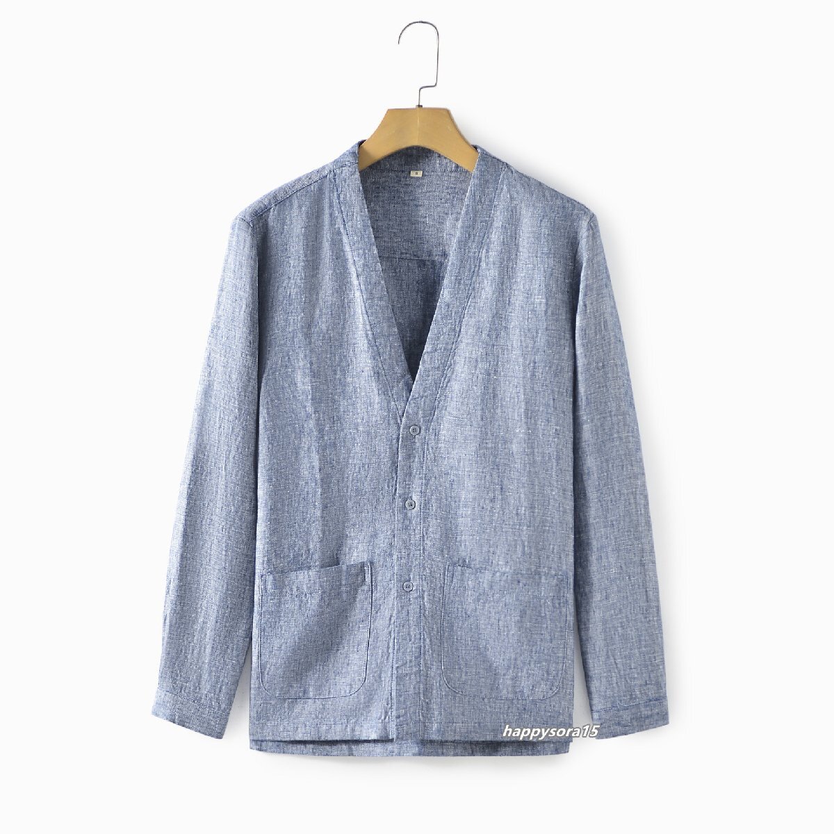 リネンジャケット メンズ シャツ リネン 麻 春夏 紳士服 無地 アウター カジュアル ブルー S拍卖