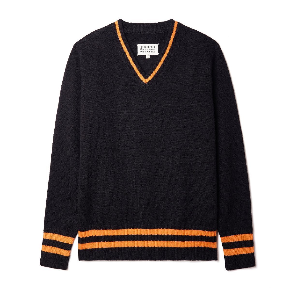 Maison Margiela ニットセーター ブラックxオレンジ XLサイズ 長袖 トップス カジュアル Vネック 春秋 男女兼用 メンズ レディース拍卖