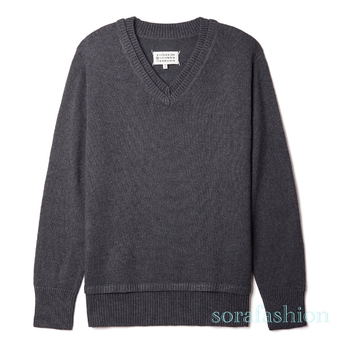 Maison Margiela メンズニットセーター グレー XLサイズ 長袖 トップス カジュアル エルボーパッチ 丸襟 無地 クルーネック拍卖