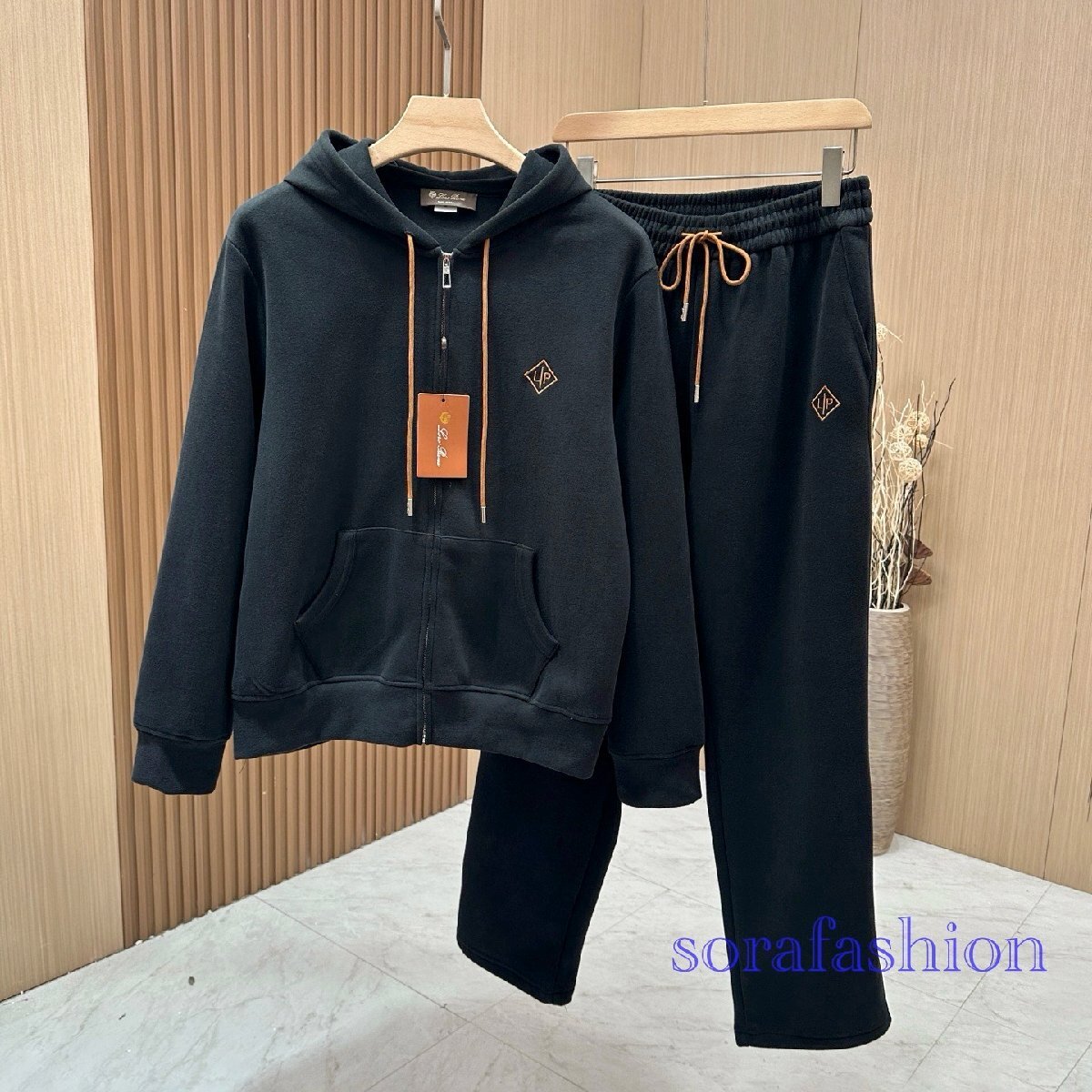Loro Piana ロロピアーナ メンズセットアップ 上下2点セット ブラック XL ジップアップパーカー ロングパンツ スウェットウェア スポーツ拍卖