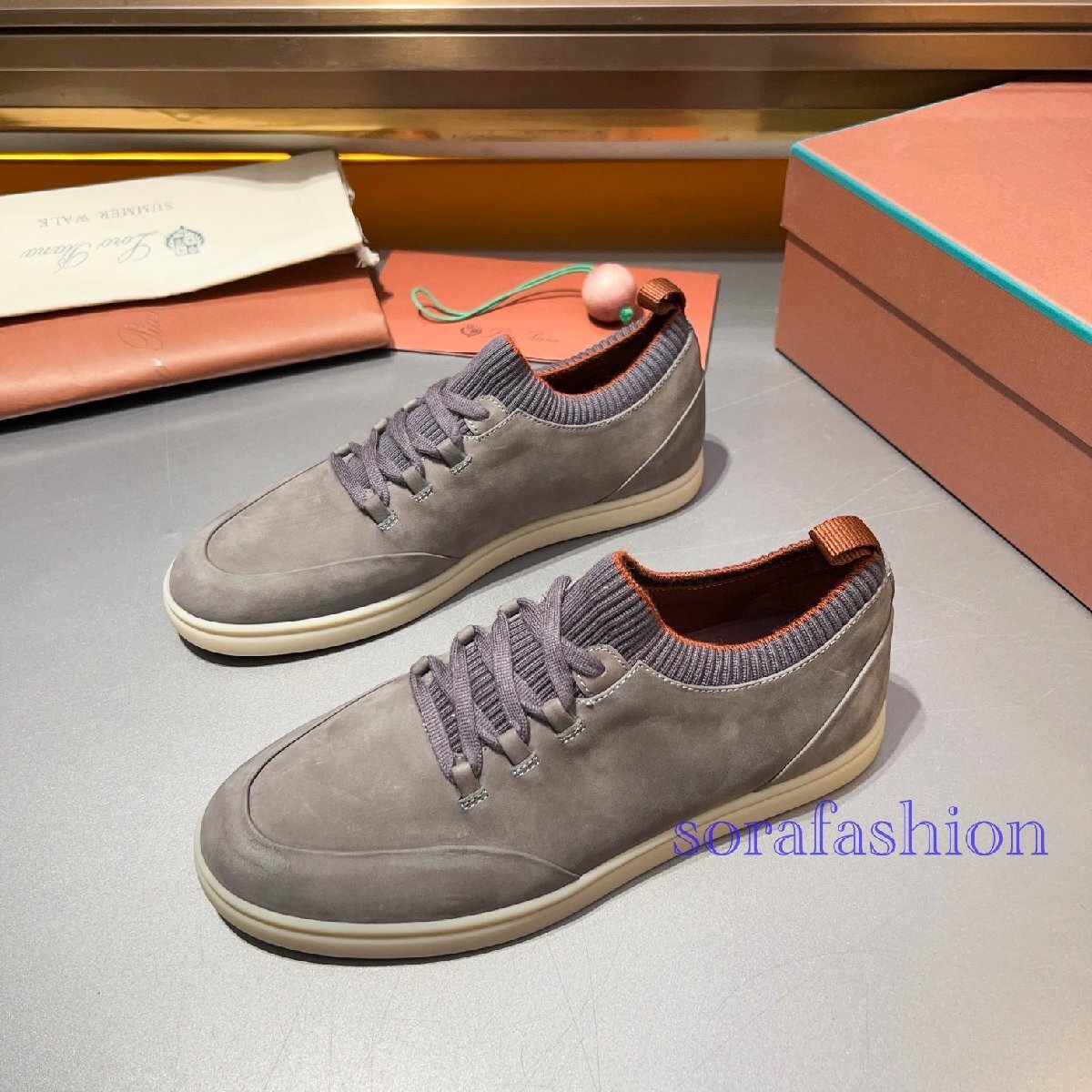 Loro Piana ロロピアーナ メンズスニーカー スリッポン ローファー 靴 EU39サイズ グレー ドライビングシューズ 本革 スエード拍卖