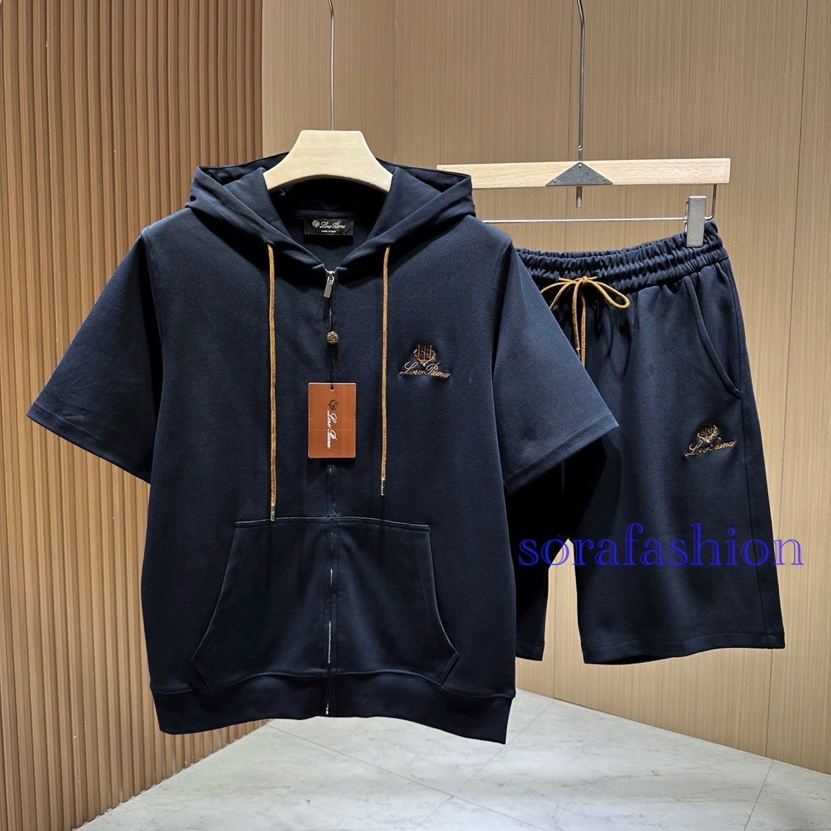 Loro Piana ロロピアーナ メンズ2点セットアップ ネイビー XLサイズ ジップアップパーカー ショートパンツ スウェットウェア スポーツ夏服拍卖