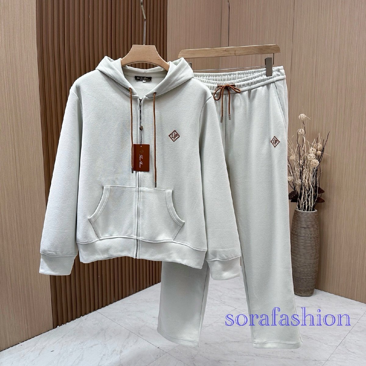 Loro Piana ロロピアーナ メンズセットアップ 上下2点セット ホワイト L ジップアップパーカー ロングパンツ スウェットウェア スポーツ拍卖