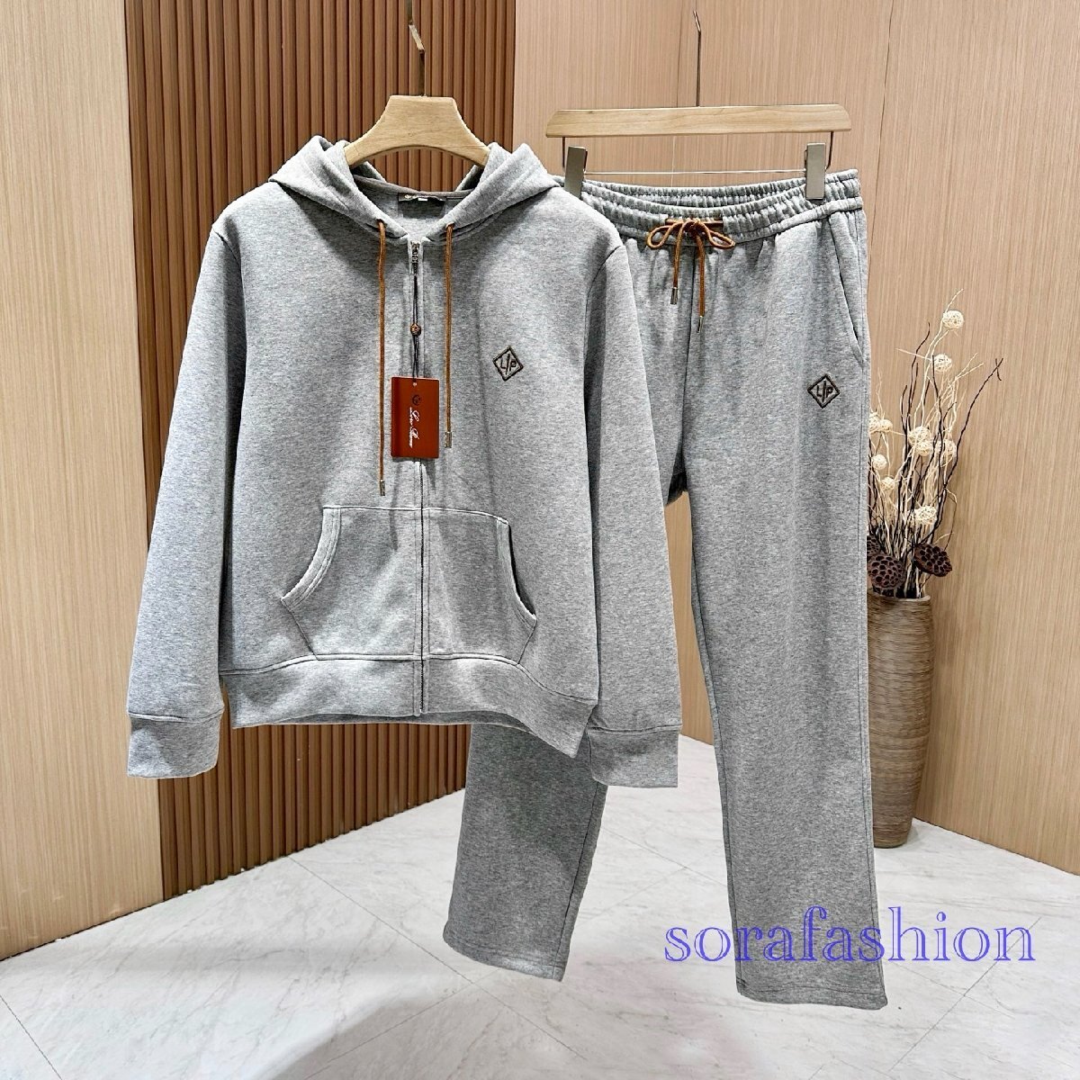 Loro Piana ロロピアーナ メンズセットアップ 上下2点セット グレー L ジップアップパーカー ロングパンツ スウェットウェア スポーツ拍卖