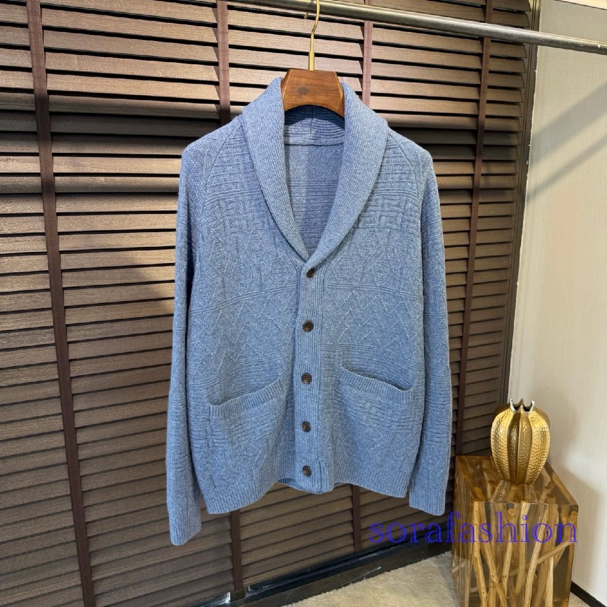 BRUNELLO CUCINELLI ブルネロ クチネリ メンズニットカーディガン 羽織 ニットセーター ブルー M アウター ジャケット ジャガード ウール拍卖