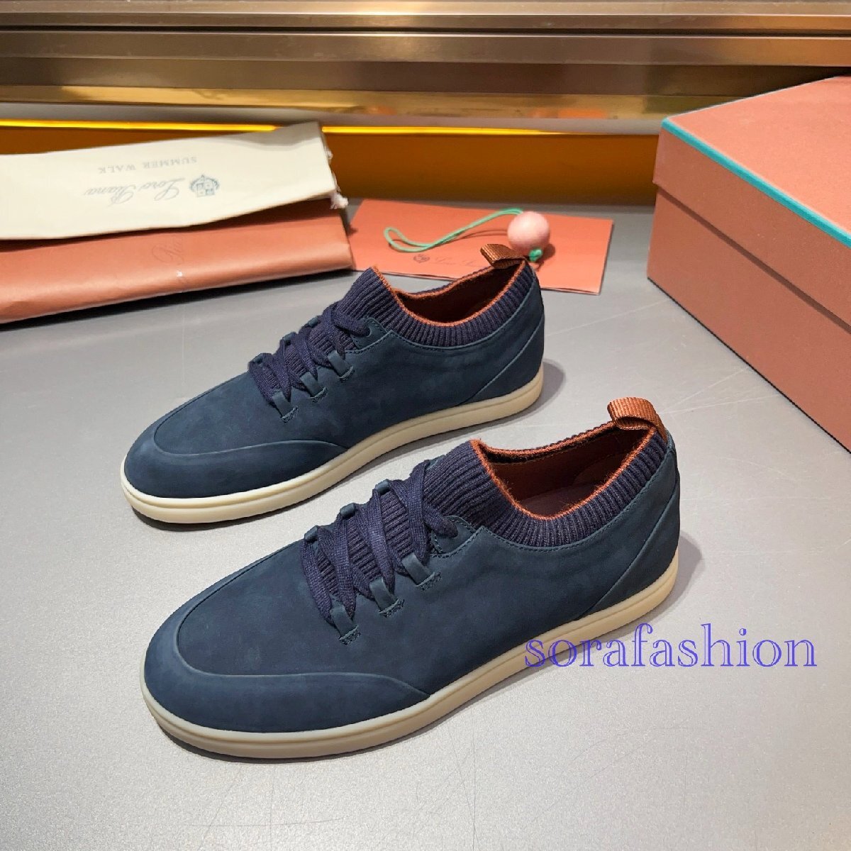 Loro Piana ロロピアーナ メンズスニーカー スリッポン ローファー 靴 EU41サイズ ネイビー ドライビングシューズ 本革 スエード拍卖